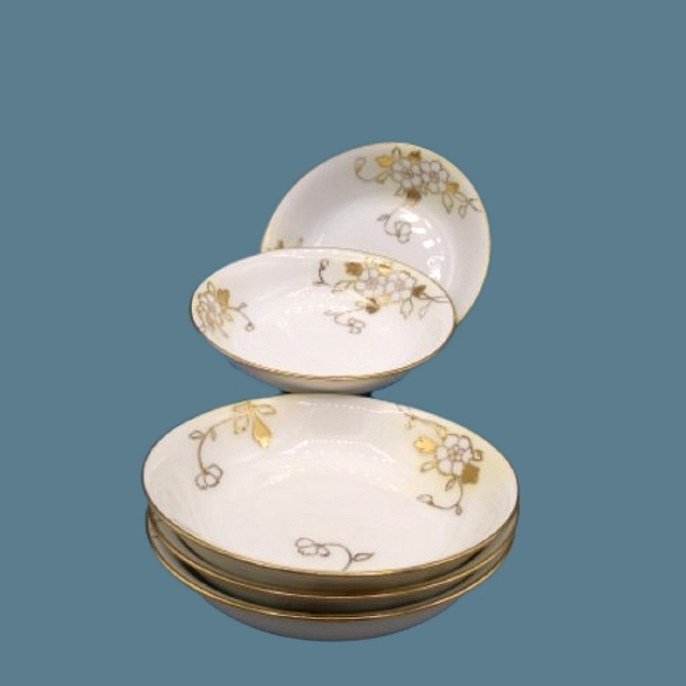 Nippon Antique Cherry Blossom Gold Moriage Finger Bowls Set 5 Morimura Bros Vtg